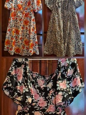 SHEIN Mixed Floral A-Line Skirts in Black, White & Navy